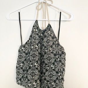 Black and White Elephant Tie up Halter Top
